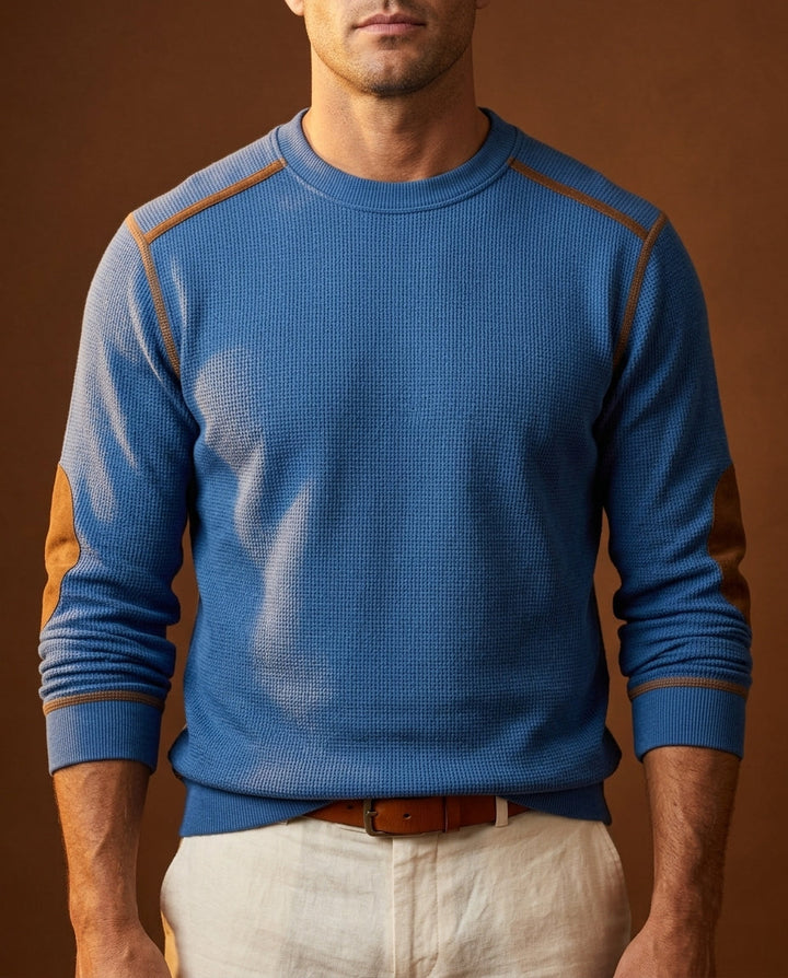 Men's Round Neck Sweater with Elbow Patches