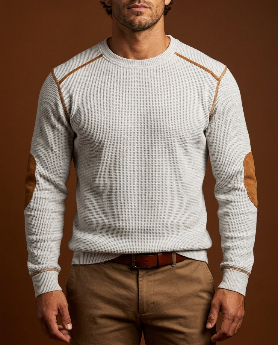 Men's Round Neck Sweater with Elbow Patches