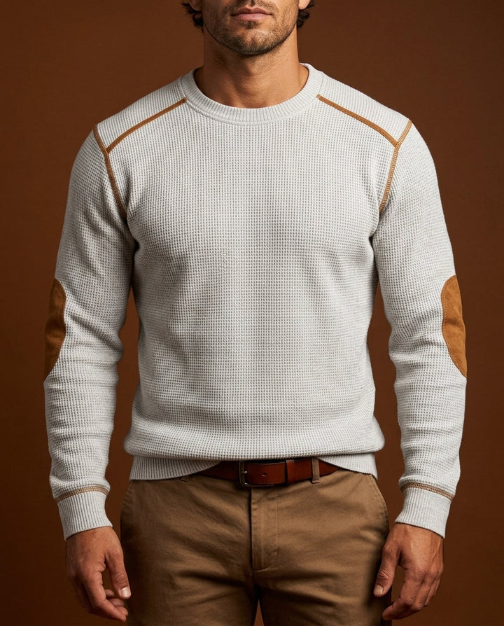 Men's Round Neck Sweater with Elbow Patches