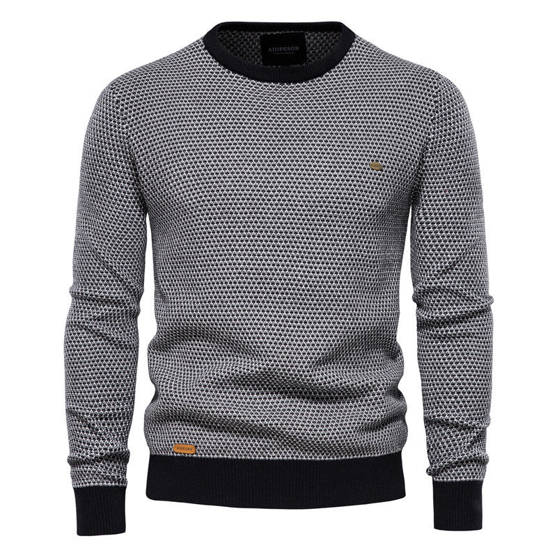 Textured Men's Sweater with Round Neck and Long Sleeves - Elena Harper