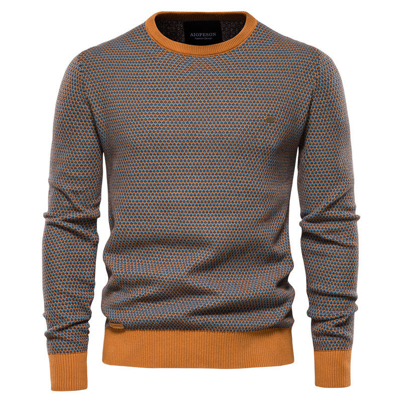 Textured Men's Sweater with Round Neck and Long Sleeves - Elena Harper
