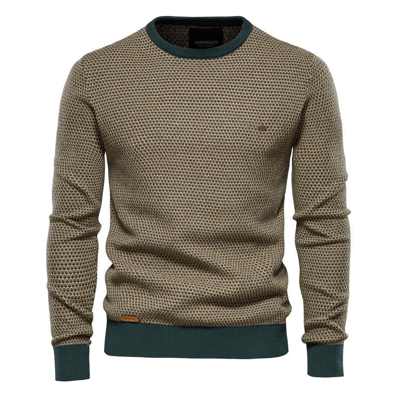 Textured Men's Sweater with Round Neck and Long Sleeves - Elena Harper