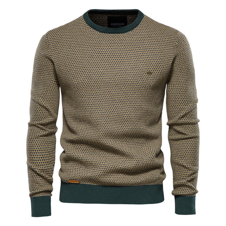 Textured Men's Sweater with Round Neck and Long Sleeves - Elena Harper