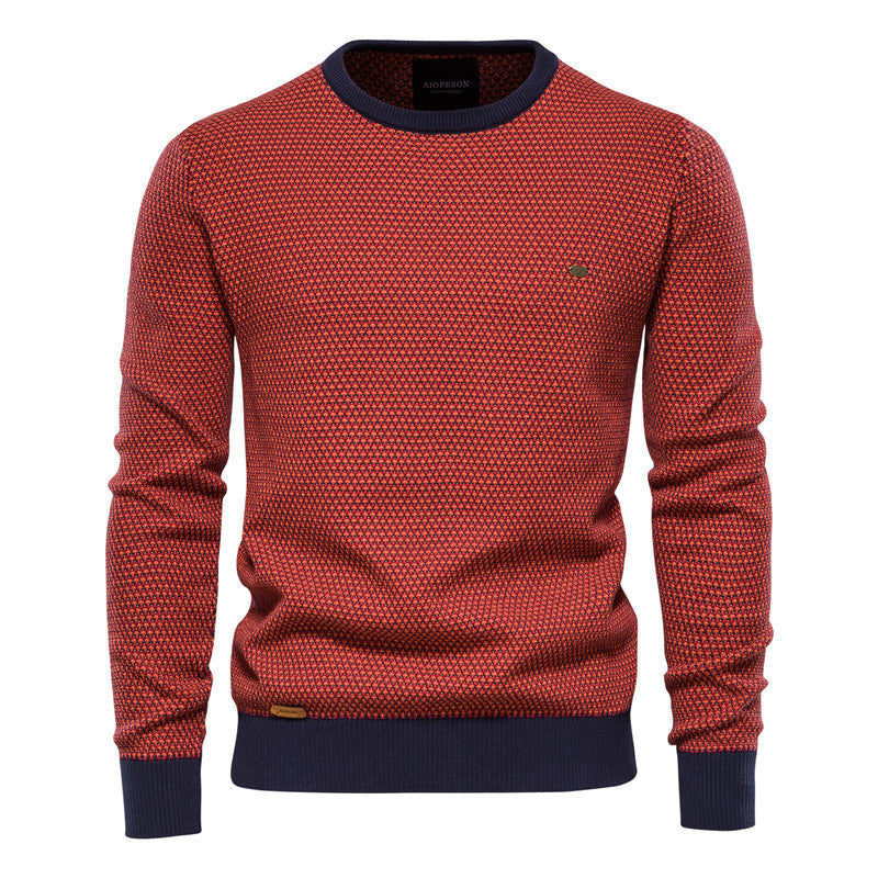 Textured Men's Sweater with Round Neck and Long Sleeves - Elena Harper