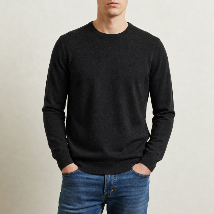 Men's Solid Color Round Neck Long Sleeve Sweater - Elena Harper