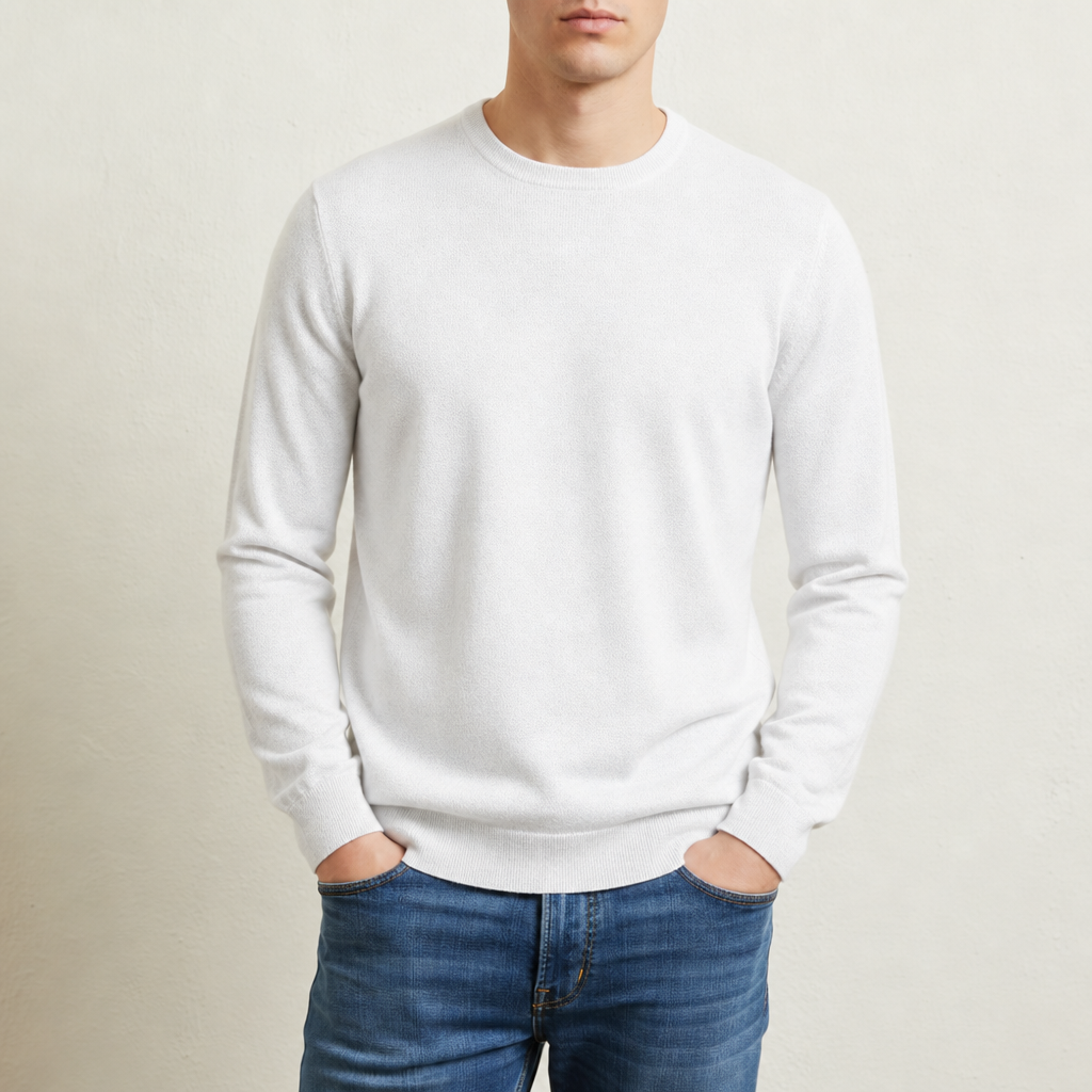 Men's Solid Color Round Neck Long Sleeve Sweater - Elena Harper