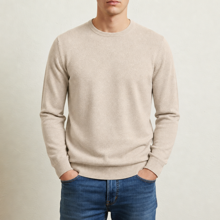 Men's Solid Color Round Neck Long Sleeve Sweater - Elena Harper