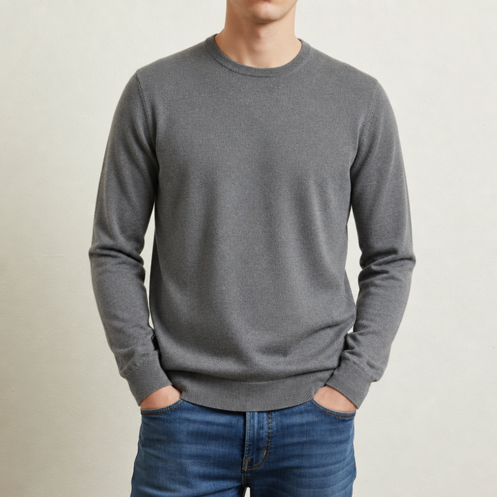 Men's Solid Color Round Neck Long Sleeve Sweater - Elena Harper