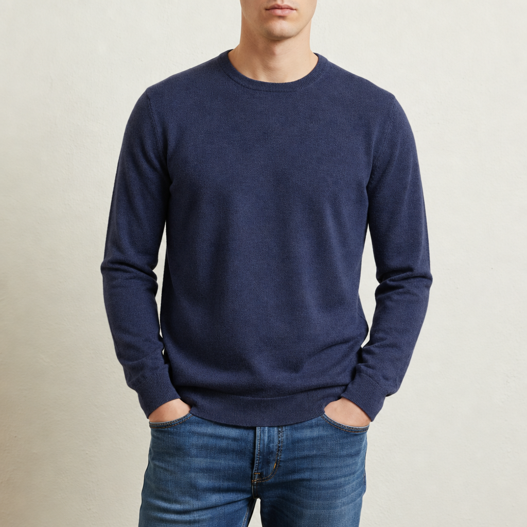 Men's Solid Color Round Neck Long Sleeve Sweater - Elena Harper