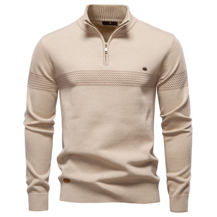 Men's Striped High Neck Sweater with Half Zip