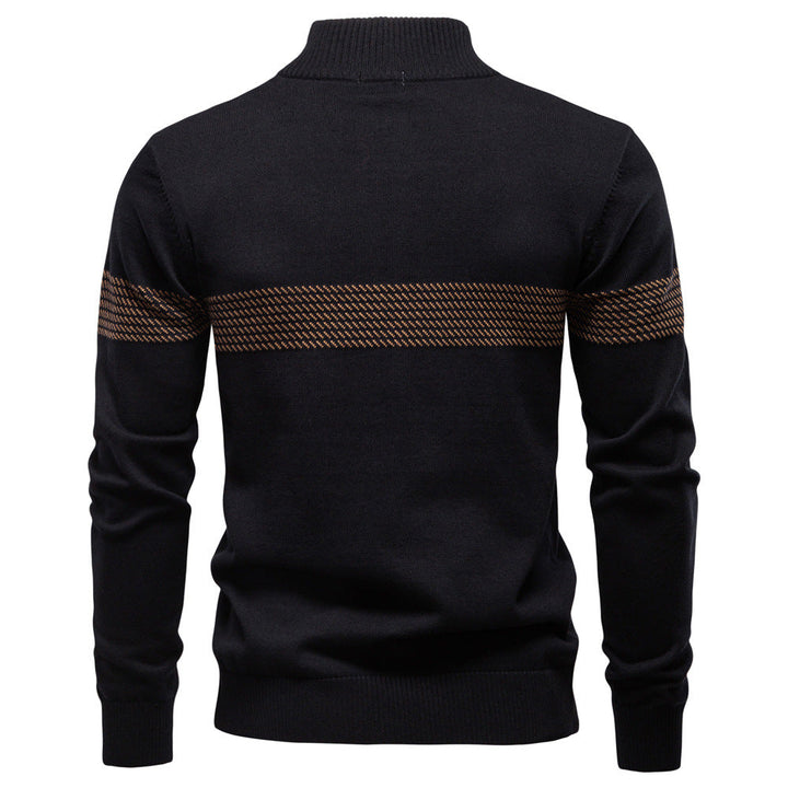 Men's Striped High Neck Sweater with Half Zip