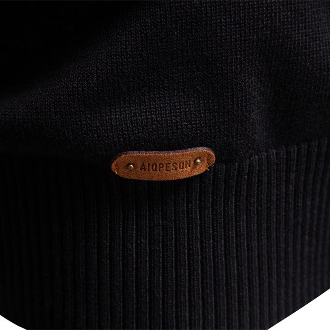 Men's Striped High Neck Sweater with Half Zip