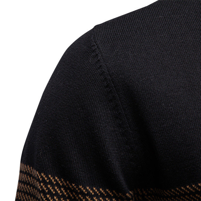 Men's Striped High Neck Sweater with Half Zip