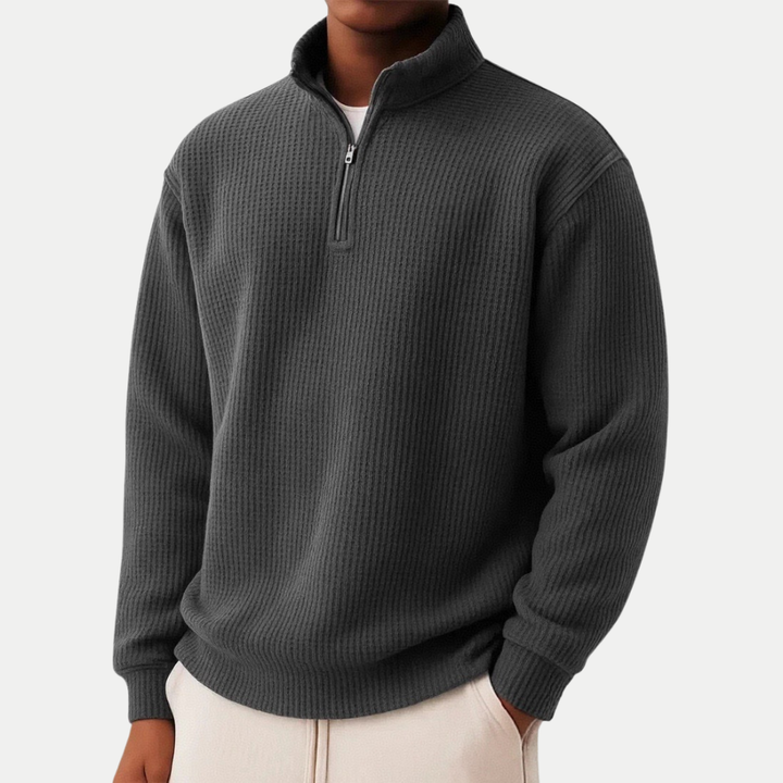 Textured Men's Sweater with Zip Collar