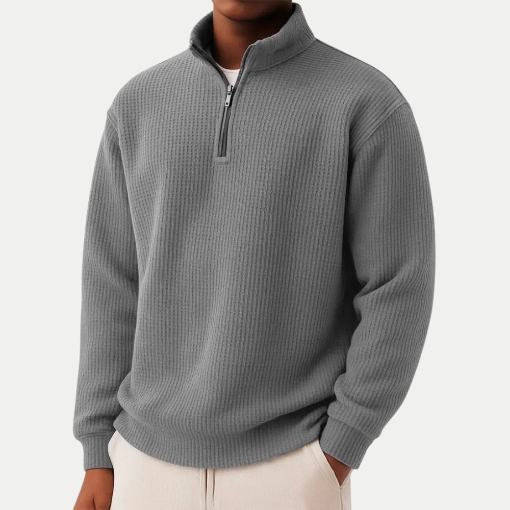 Textured Men's Sweater with Zip Collar