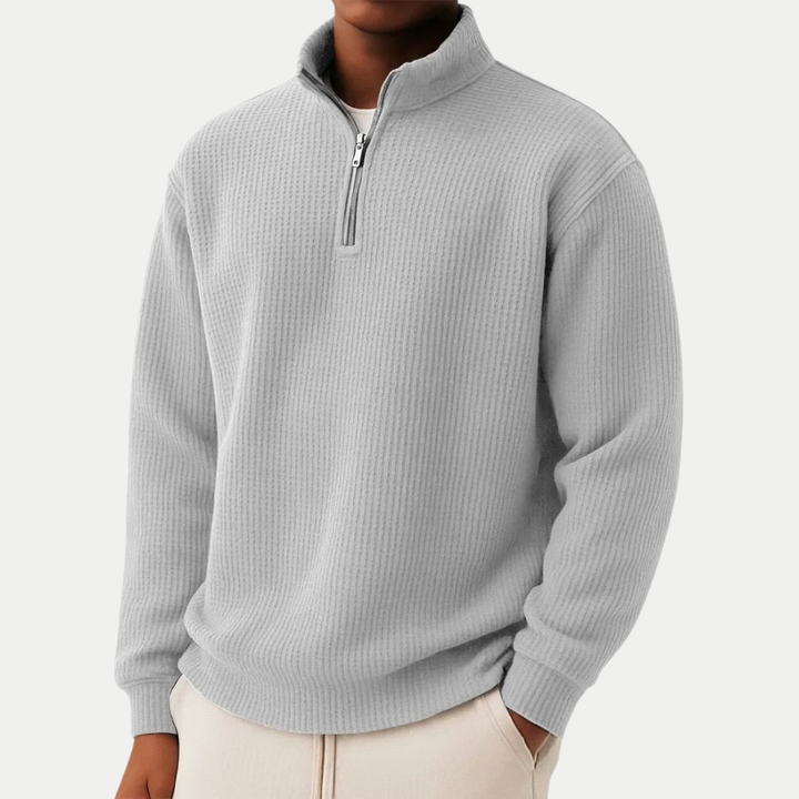Textured Men's Sweater with Zip Collar