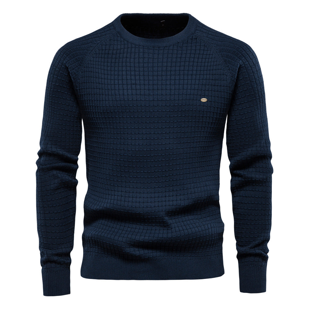 Textured Men's Sweater with Round Neck