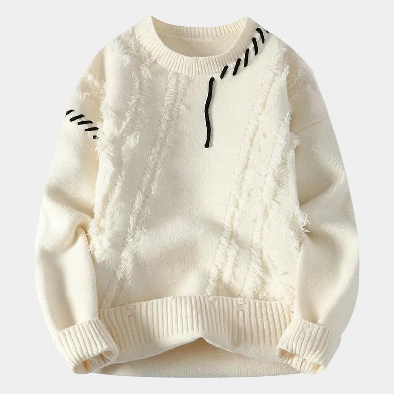 Textured Men's Sweater with Round Neck