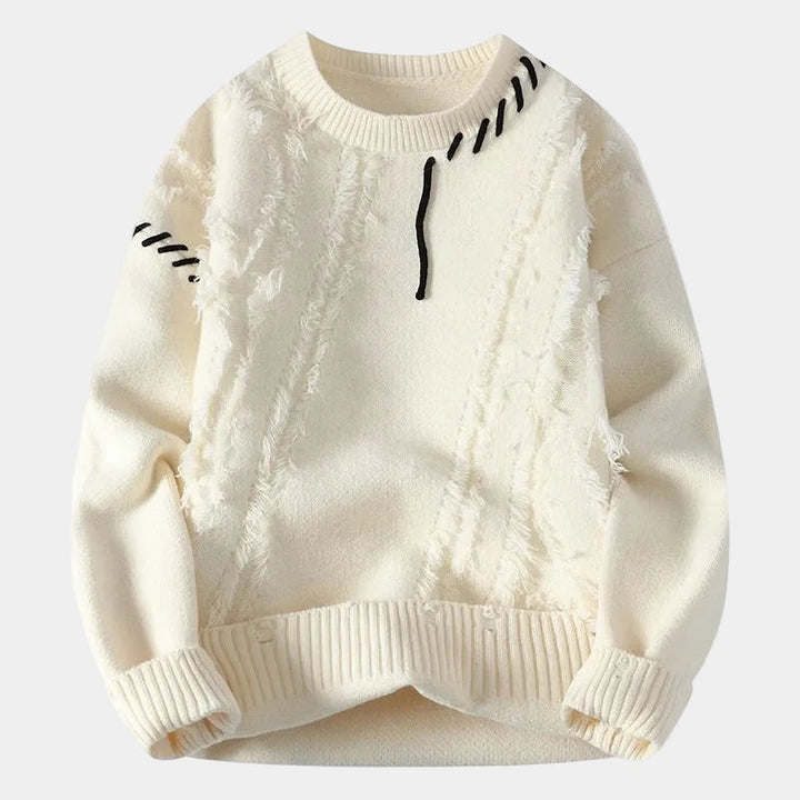 Textured Men's Sweater with Round Neck