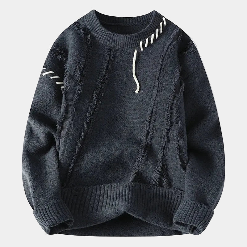 Textured Men's Sweater with Round Neck