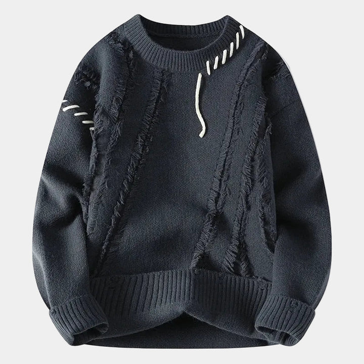 Textured Men's Sweater with Round Neck