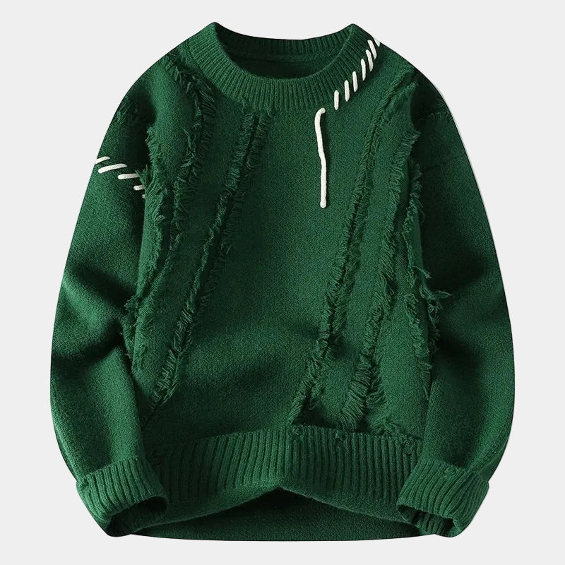 Textured Men's Sweater with Round Neck
