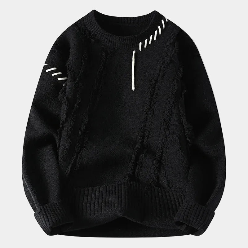 Textured Men's Sweater with Round Neck