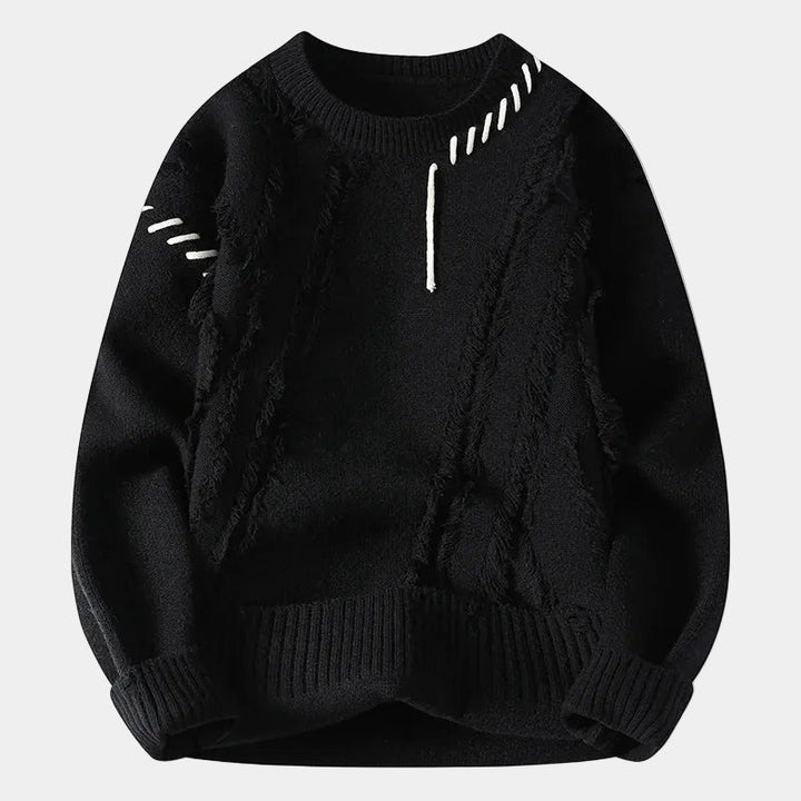Textured Men's Sweater with Round Neck