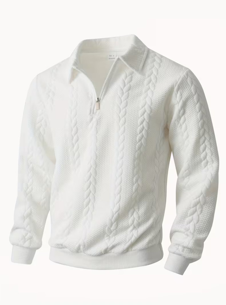 Men's Twisted Knit Pullover with Zippered Collar