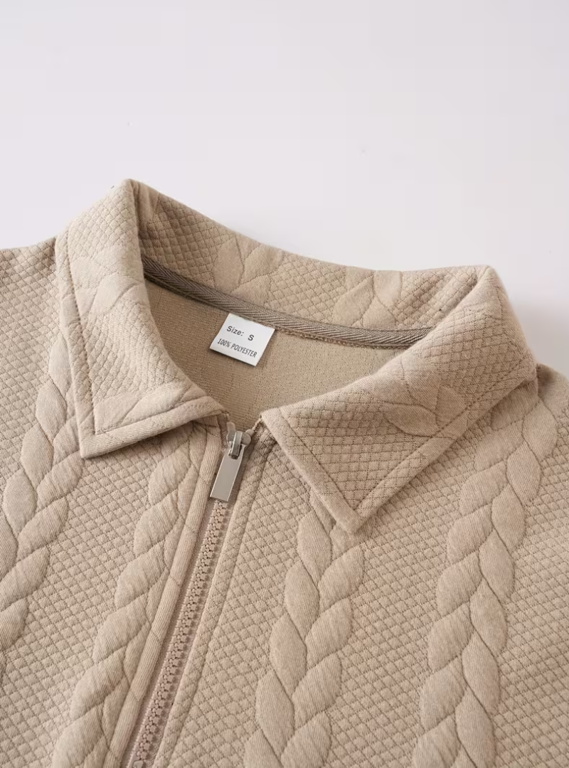Men's Twisted Knit Pullover with Zippered Collar