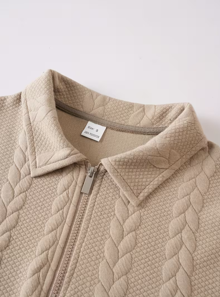 Men's Twisted Knit Pullover with Zippered Collar
