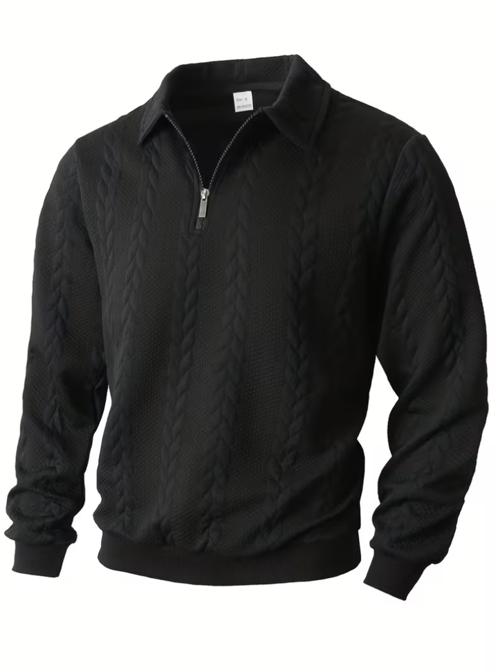 Men's Twisted Knit Pullover with Zippered Collar