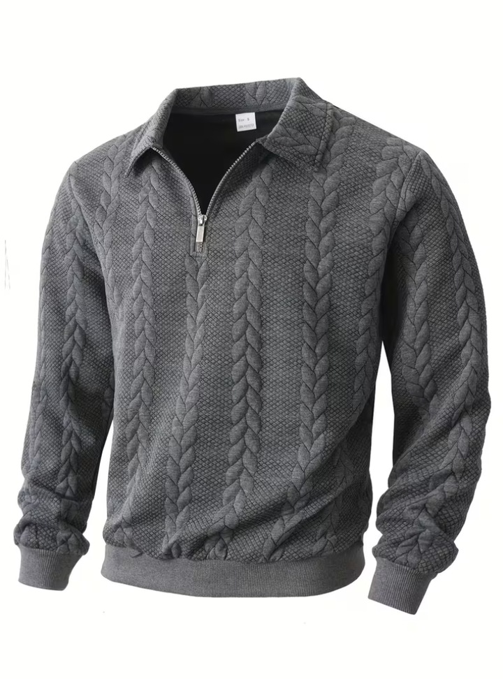 Men's Twisted Knit Pullover with Zippered Collar