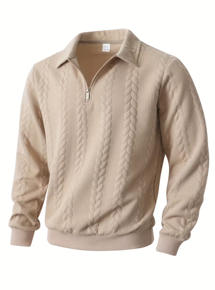Twisted Knit Pullover with Zip Collar