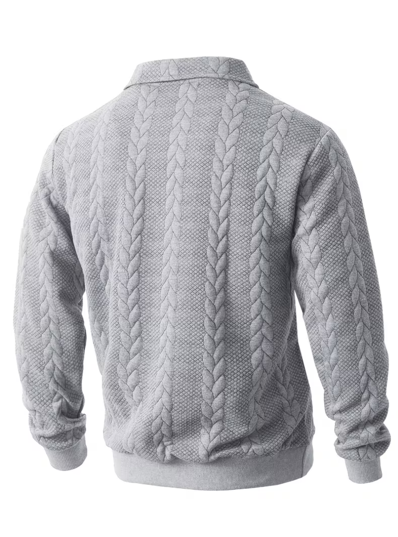 Twisted Knit Pullover with Zip Collar