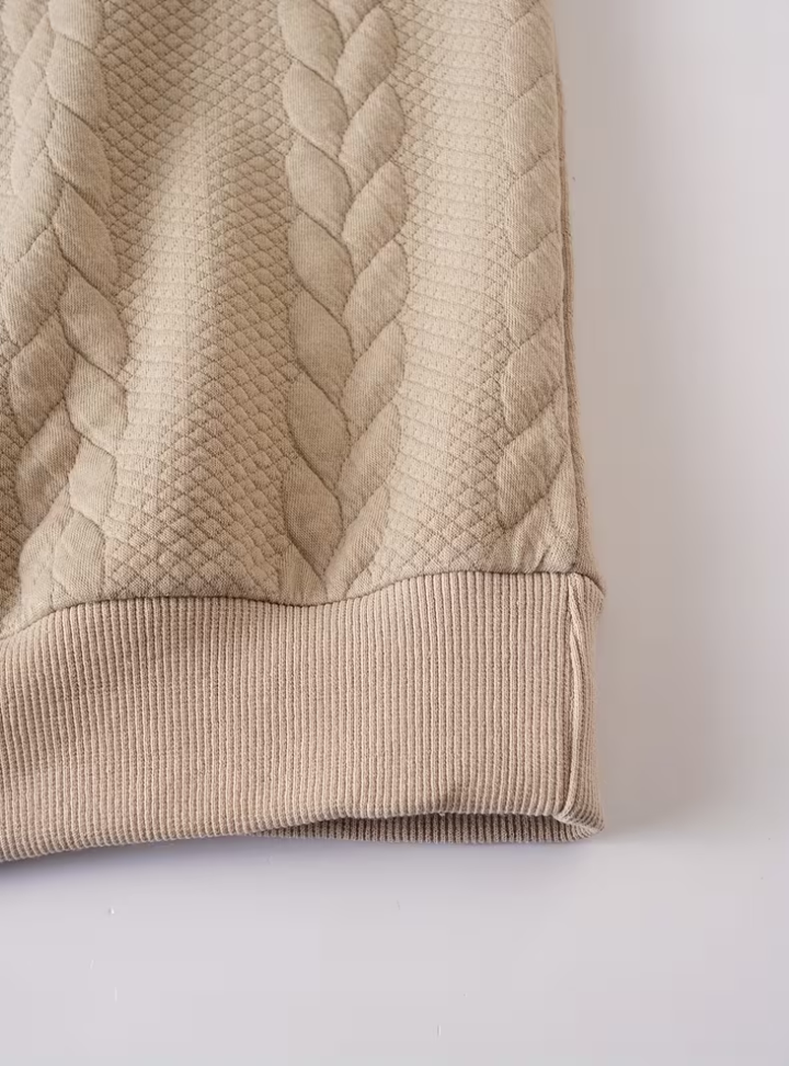 Twisted Knit Pullover with Zip Collar