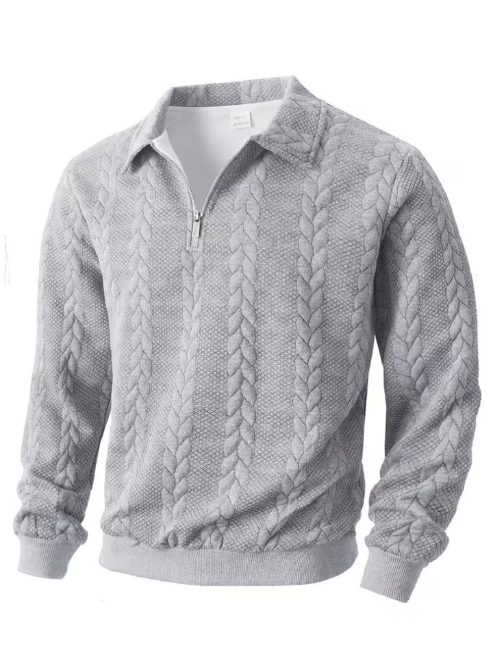 Twisted Knit Pullover with Zip Collar