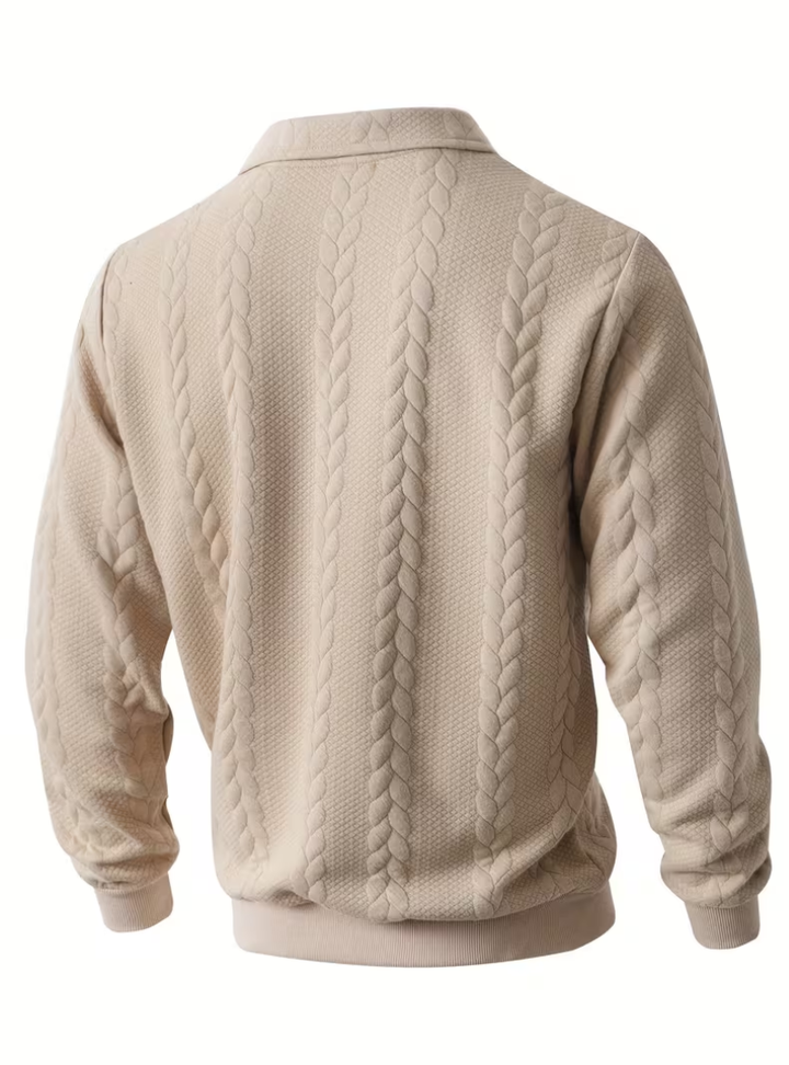 Twisted Knit Pullover with Zip Collar