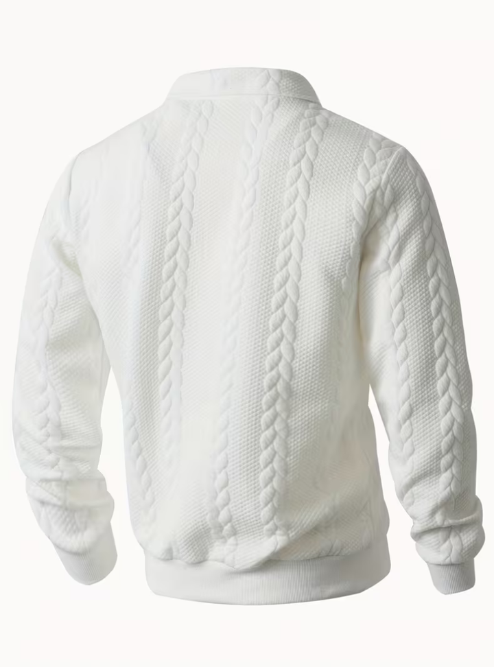 Twisted Knit Pullover with Zip Collar
