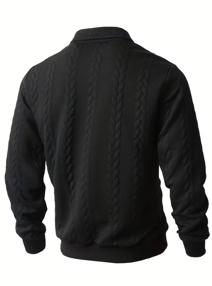 Twisted Knit Pullover with Zip Collar