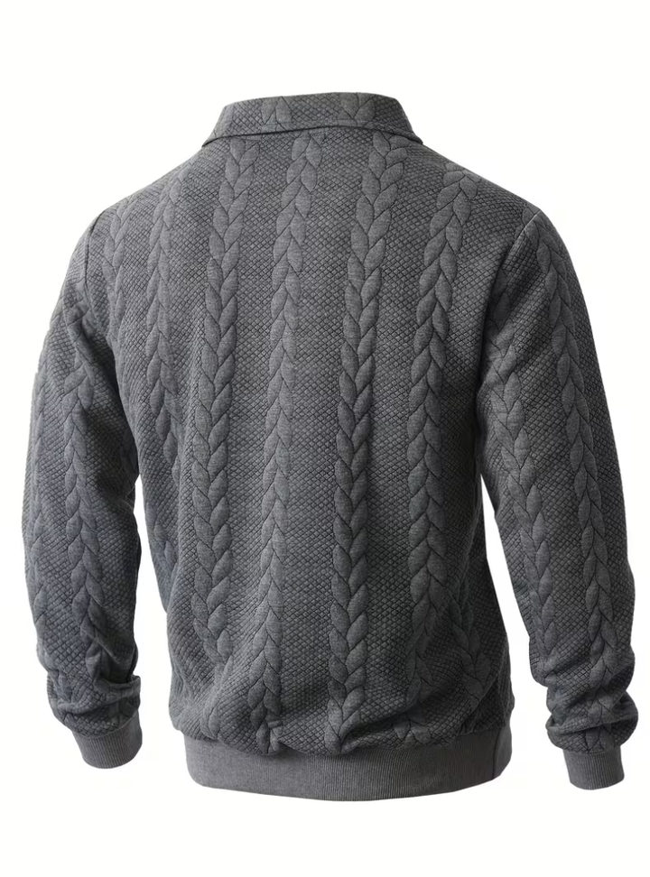 Twisted Knit Pullover with Zip Collar