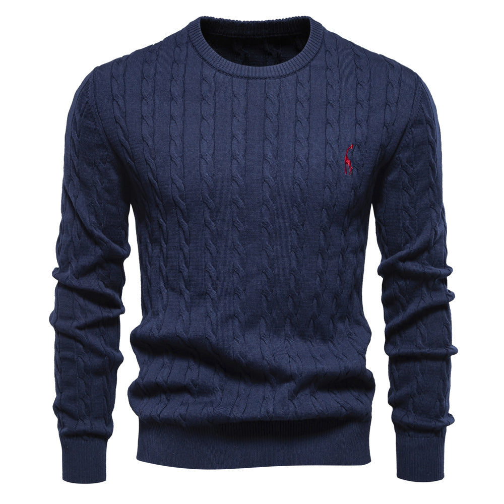 Men's Sweater with Twisted Knit, Round Neck, Long Sleeves - Elena Harper