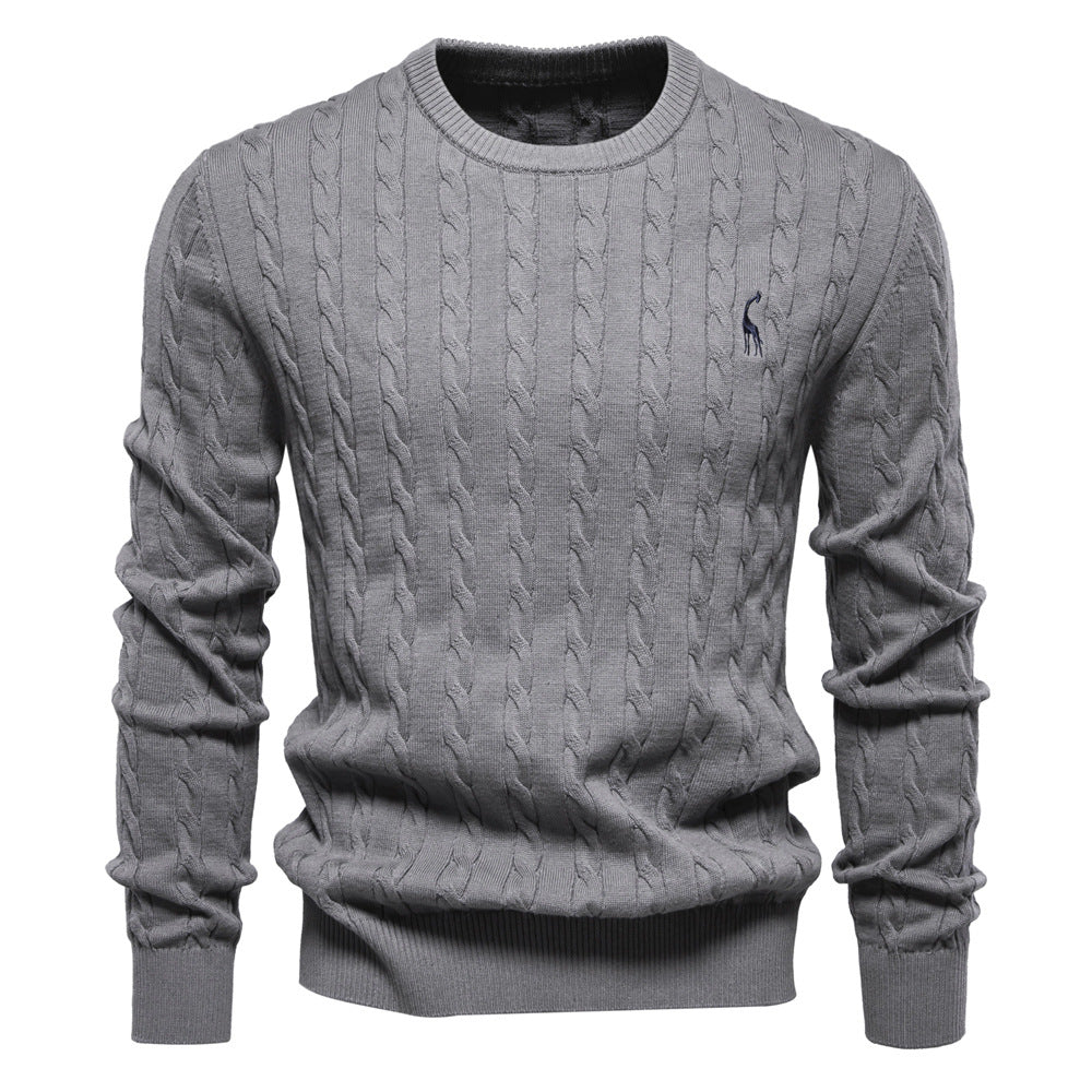 Men's Sweater with Twisted Knit, Round Neck, Long Sleeves - Elena Harper