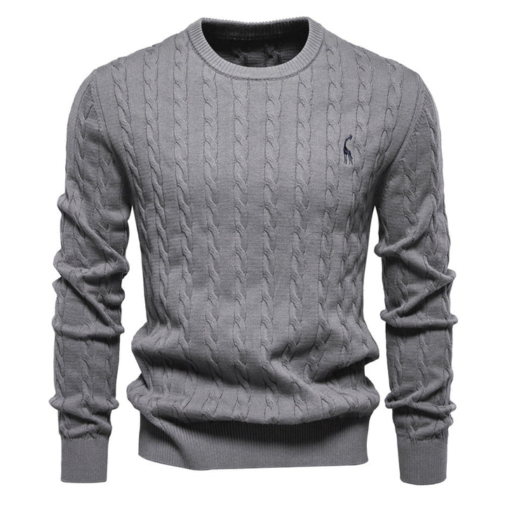 Men's Sweater with Twisted Knit, Round Neck, Long Sleeves - Elena Harper