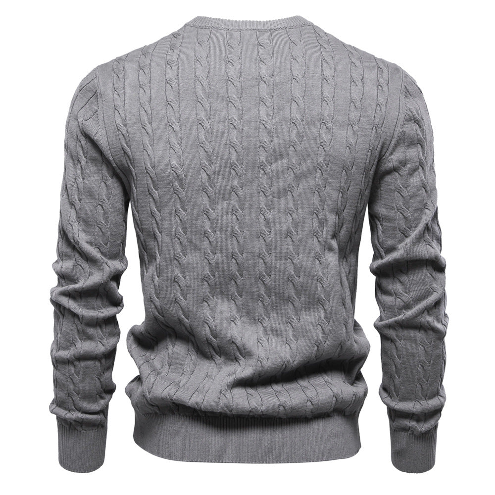 Men's Sweater with Twisted Knit, Round Neck, Long Sleeves - Elena Harper