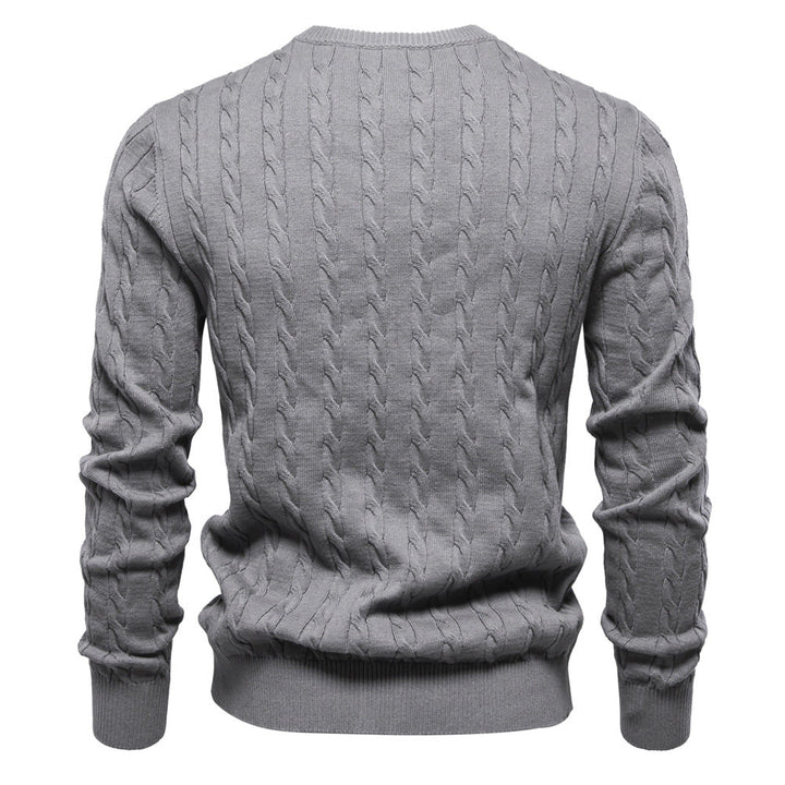 Men's Sweater with Twisted Knit, Round Neck, Long Sleeves - Elena Harper