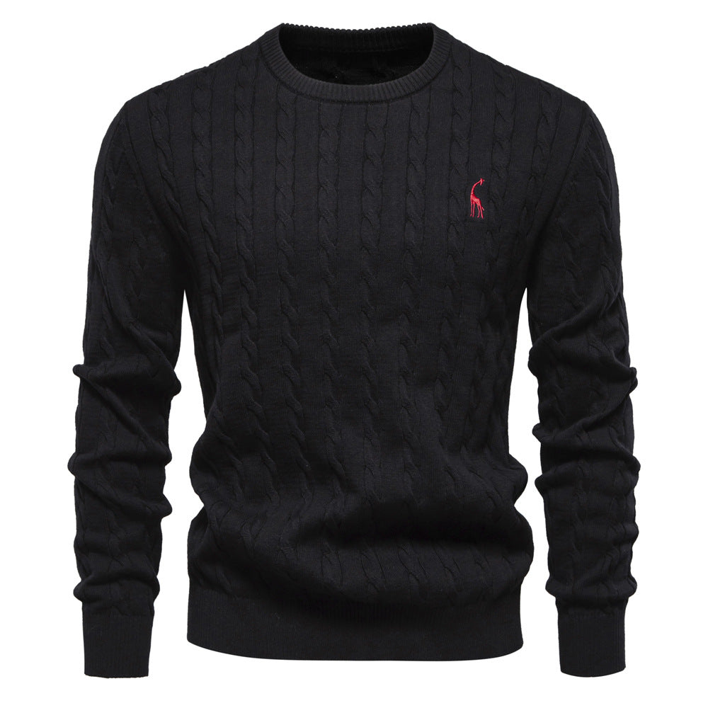 Men's Sweater with Twisted Knit, Round Neck, Long Sleeves - Elena Harper