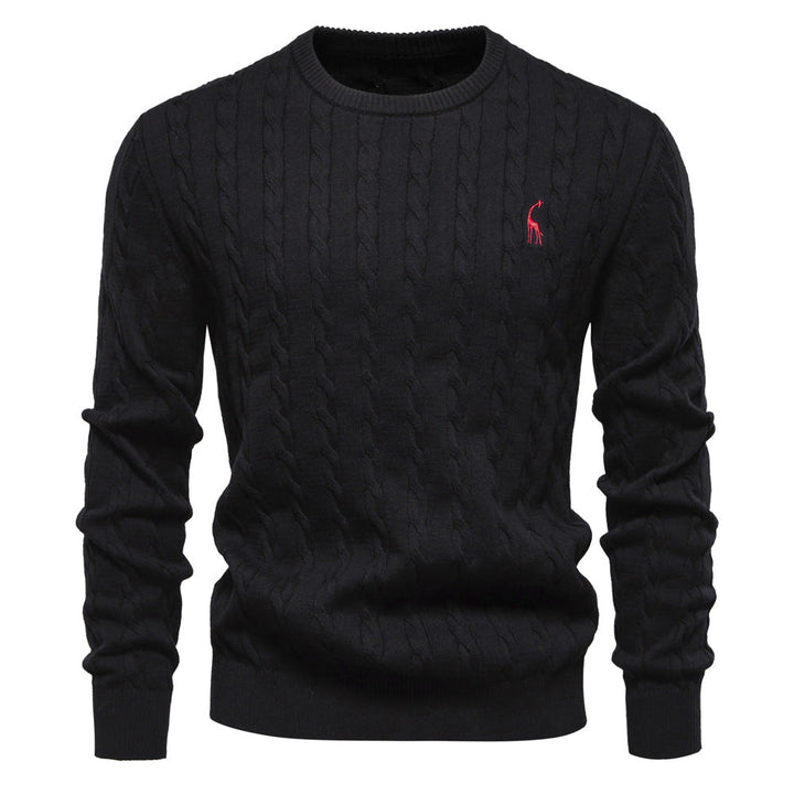 Men's Sweater with Twisted Knit, Round Neck, Long Sleeves - Elena Harper