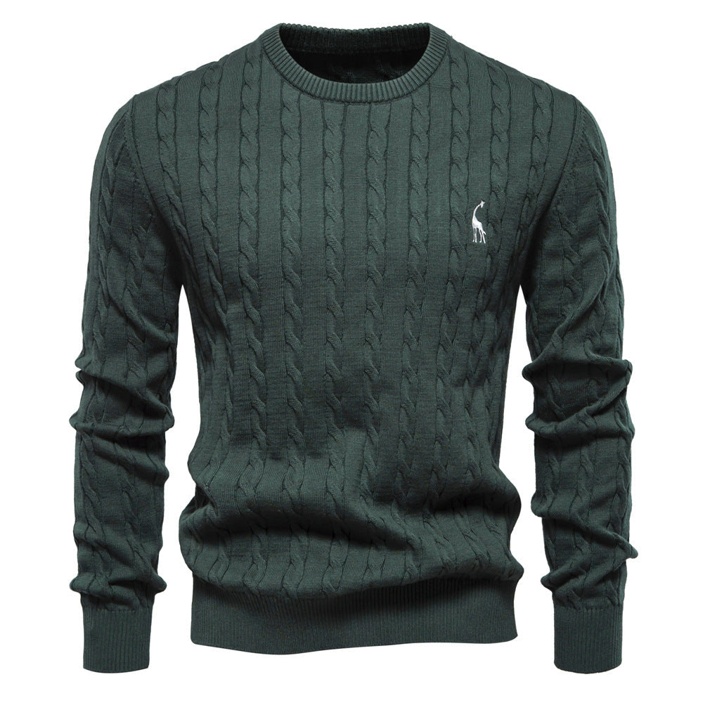 Men's Sweater with Twisted Knit, Round Neck, Long Sleeves - Elena Harper