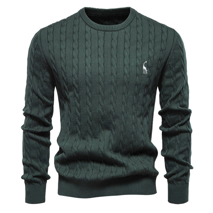 Men's Sweater with Twisted Knit, Round Neck, Long Sleeves - Elena Harper